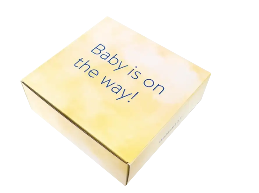 Walmart Welcome Baby Box - image of a yellow box saying "Baby is on the way!"